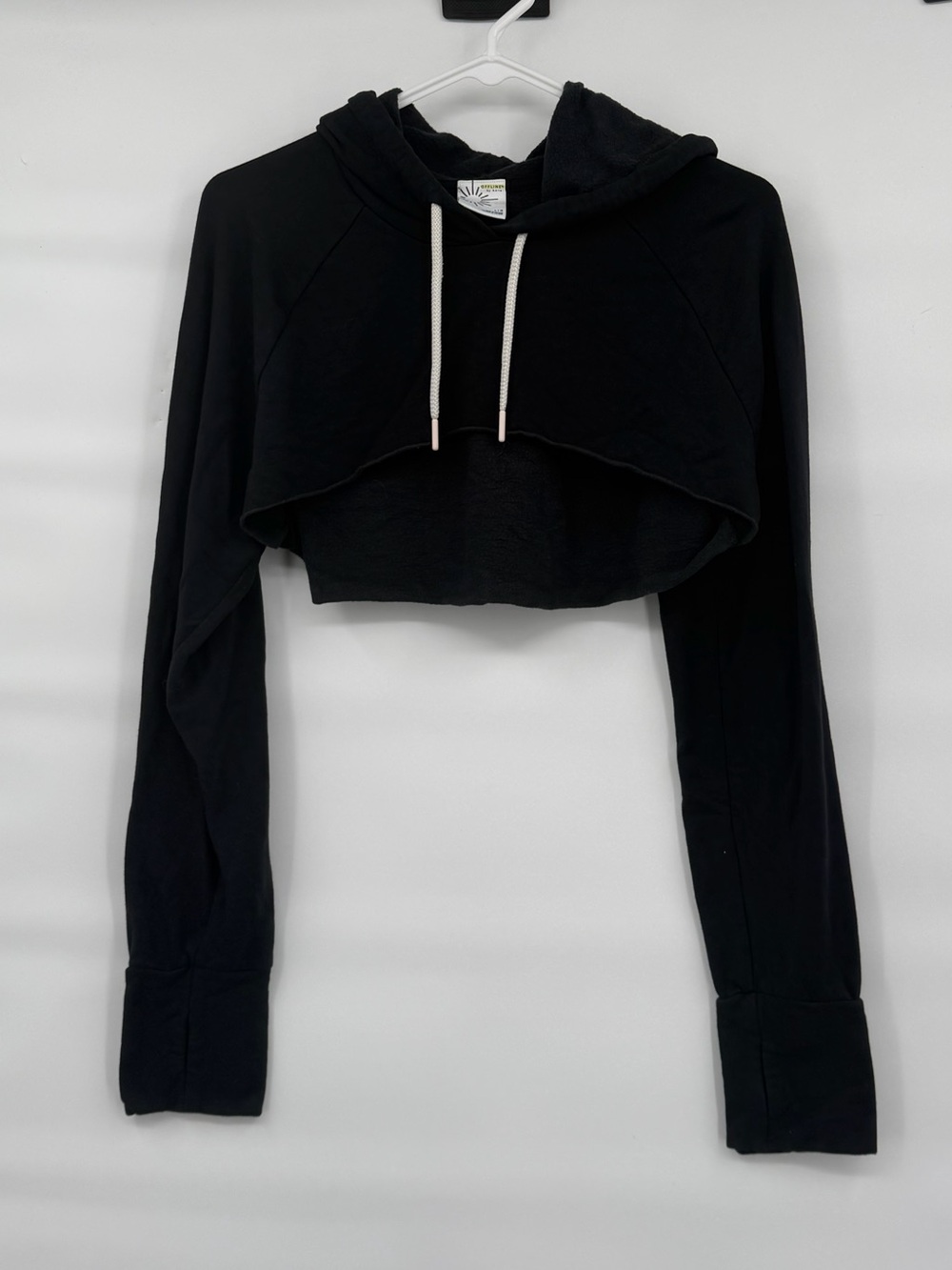 aerie offline black cropped lightweight hooded sweatshirt